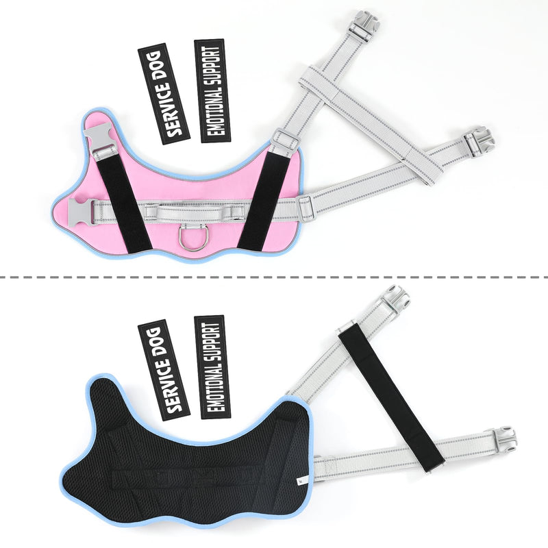 voopet Emotional Support Dog Harness, Professional Service Dog Vest Harness for Small Medium Large Dogs, Reflective Breathable and Adjustable No Pull/Choke ESA Essential Harness Blue_Pink X-Small (Pack of 1)