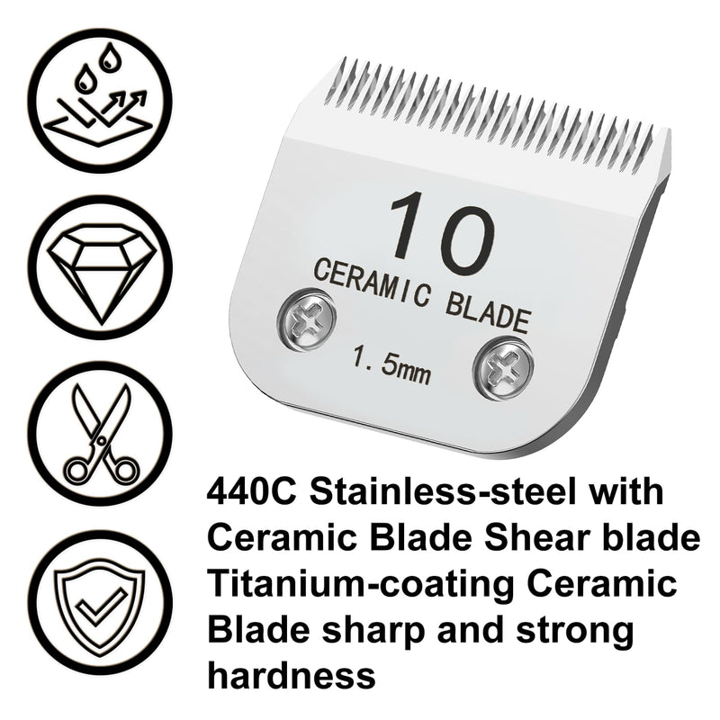 Docal 10# Silver Detachable Clipper Ceramic Blades, Dog Grooming Clipper Replacement Blades Compatible with Dog Clippers, KM Series Clippers, A5, Size 10, Cut Length 1/16"(1.5mm) 10# 1.5MM - PawsPlanet Australia