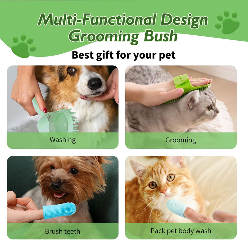 (6 Pcs) Pet Grooming Set – Includes Dog Bath Brush with Shampoo Dispenser, Cat Chin Cleaner, Toothbrushes & Glove Massage Brush for Dogs and Cats (Green) Green - PawsPlanet Australia