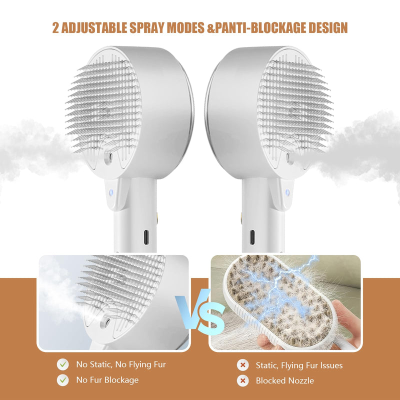 Cloud Care Cat Brush for Indoor Cat Steam Brush for Shedding Spritz Defur Comb for Cats Dogs Steam Brushes for Long Short Hair Cats Dogs Pet Steam Brushes for Massage Grooming Self-Cleaning White