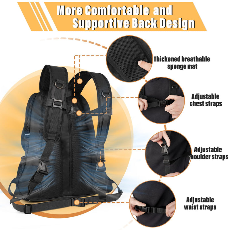 YUDODO Dog Front Carrier Backpack, Adjustable Breathable Pet Carrier for Small Dogs, Ventilated Puppy Back Pack with Safety Belt, Lightweight Doggy Backpack for Hiking Outdoor(Jet Black, L:9-13.5 lbs) Jet Black Large (9-13.5lbs) - PawsPlanet Australia