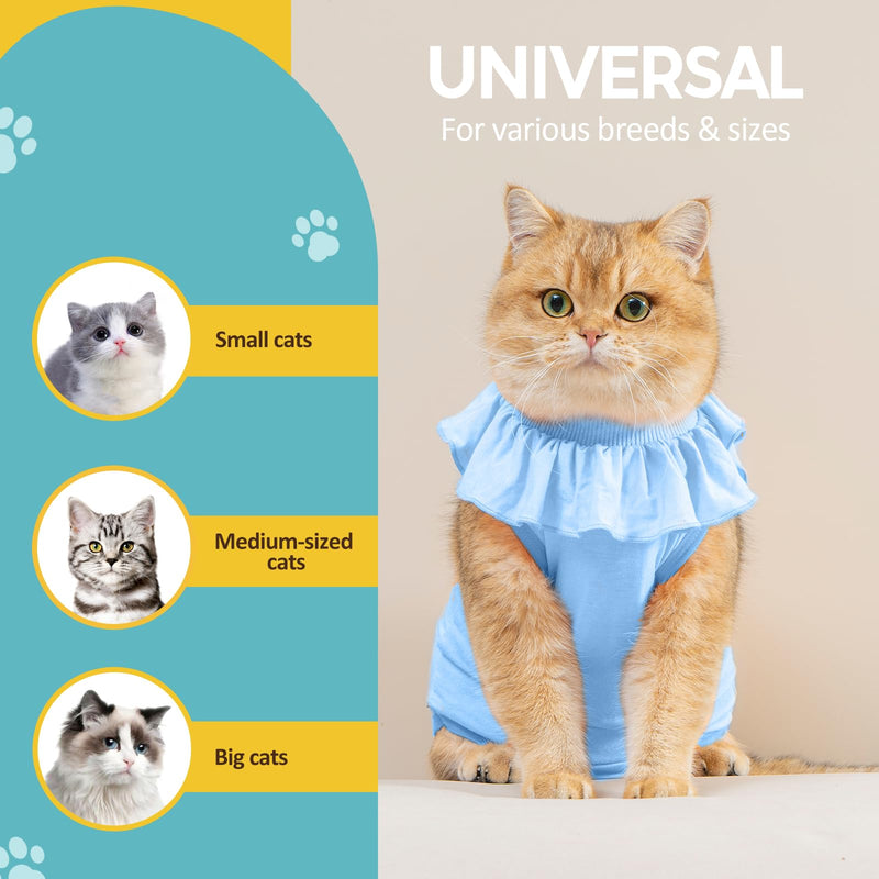Avont Cat Recovery Suit - Kitten Onesie for Cats After Surgery, Cone of Shame Alternative Surgical Spay Suit with Ruffles for Female Cat, Post-Surgery or Skin Diseases Protection -Blue (L) Blue Large