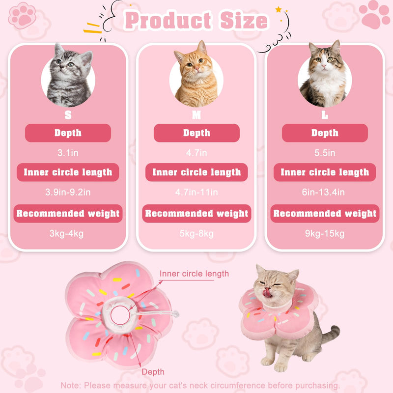 QKURT Cat Cone Collar Soft, Adjustable Waterproof Pet Recovery Collar, Cute Donut Pattern Neck Cat Cones After Surgery, Prevent Licking Biting Protect Wounds for Puppies, Cats, Petal Shape Pink S