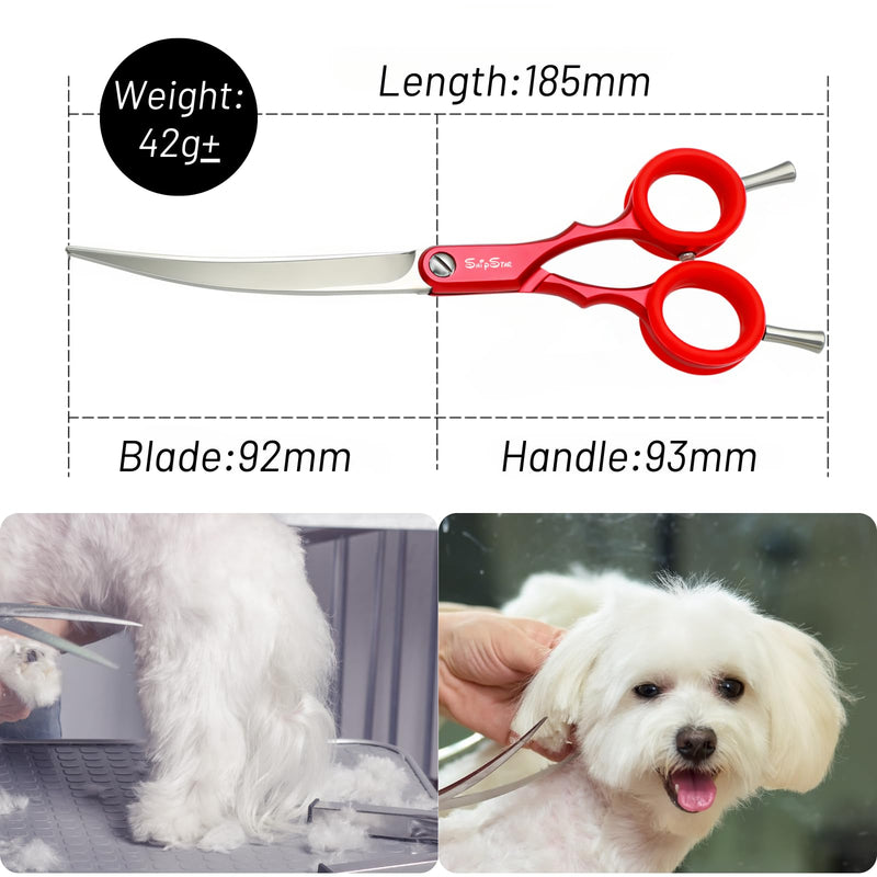 6.75in 30° Curved Dog Grooming Scissors Professional, Japanese VG10 Stainless Steel Sharp Scissors for Dog Grooming, Lightweight Ergonomic Trimming Shears for Face and Paws Cut, Cat Pet Groomer, Red 6.75 inch - PawsPlanet Australia