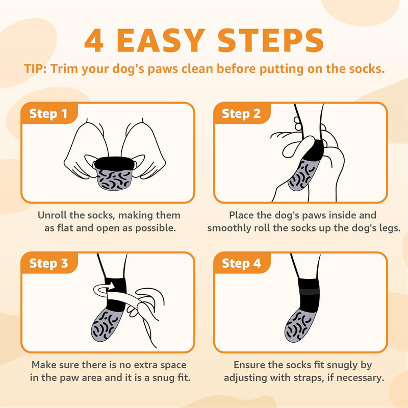 Non Slip Dog Socks to Prevent Licking Paws - Strong Traction for Hardwood Floors, Senior Dogs, Paw Protector, Prevent Scratching, Double Sides Anti Slip Dog Socks - Size Large Black Size Large(Pack of 4) - PawsPlanet Australia