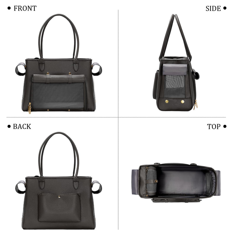 Fashion Pet Carrier Purse for Small Cat and Dog, Luxury Pu Soft-Sided Tote Bag with Large Pockets for Dogs and Puppies (Black, 15.8" L x 7.5" W x 11.8" H) Black 15.8"L x 7.5"W x 11.8"H