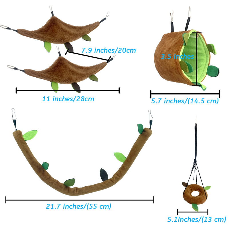 kathson Hamster Hammock Bed Small Animals Hanging Hammocks with Squirrel Cage Accessories Hang Tunnel Swing for Sugar Glider Toys Rat Swing Jungle Set Plush Hamsters Warm Beds (5 Pcs) - PawsPlanet Australia
