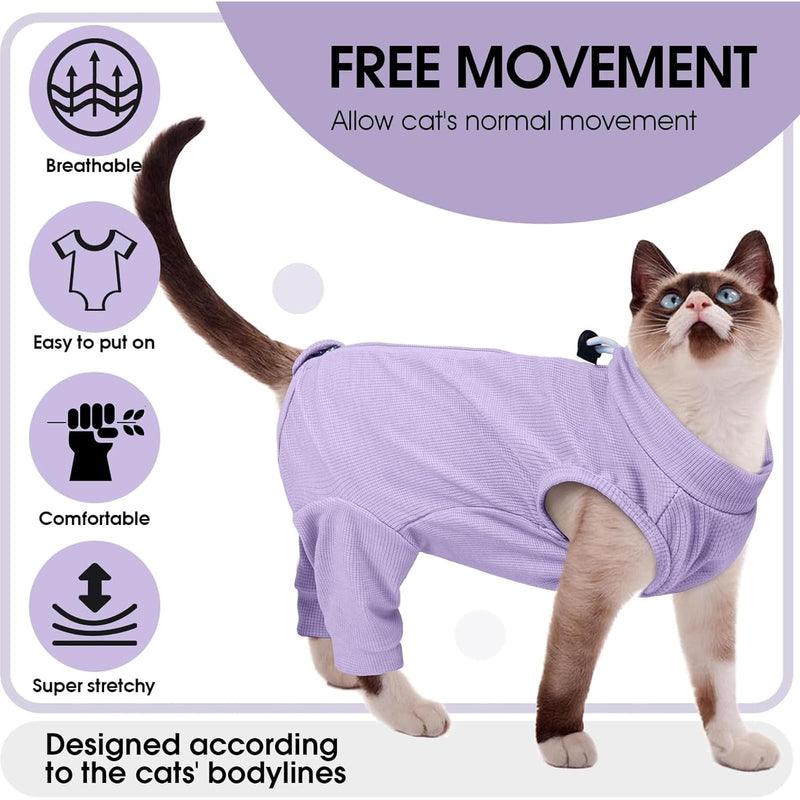 Cat Recovery Suit with Hind Legs, Breathable Post-Surgery Onesie for Abdominal Wounds, Anti-Licking Pet Surgical Pajamas - E-Collar Alternative for Female Cats (Purple, L) Large Purple