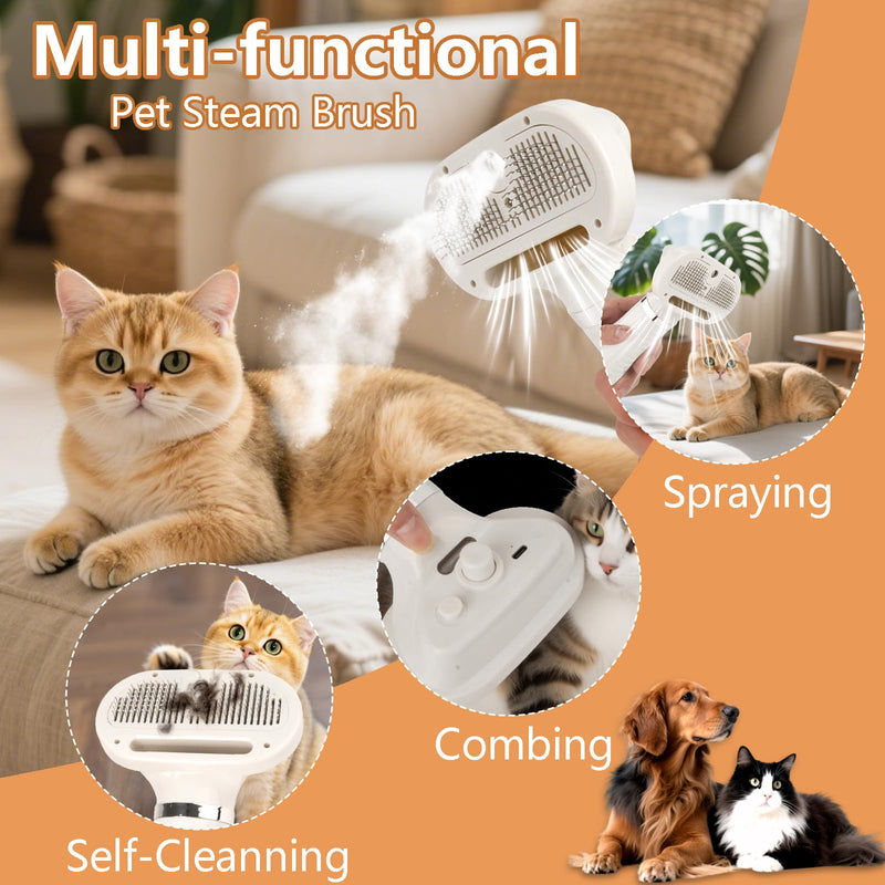 6 in 1 Dog Cat Steam Brush with Dryer - Pet Grooming Spray Brush for Shedding, Drying, Massaging, Deodorizing, Self-Cleaning - Includes Leave-In Pet Hair Care Solution - Easy to Use & Store Hide translation - PawsPlanet Australia