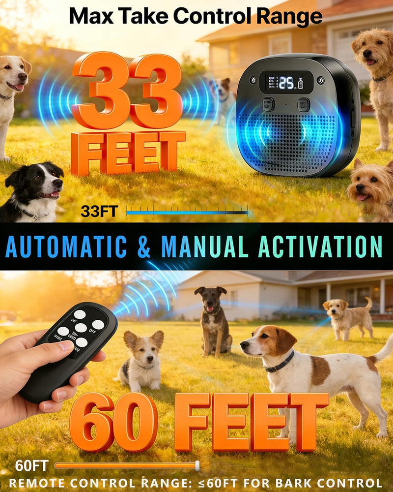 Dog Barking Control Devices, Anti Barking Device for Dogs with Remote Control, Ultrasonic & Sensor Technology, Rechargeable, Waterproof, Adjustable Modes & Frequencies, Bark Box Indoor Outdoor(Black) Black