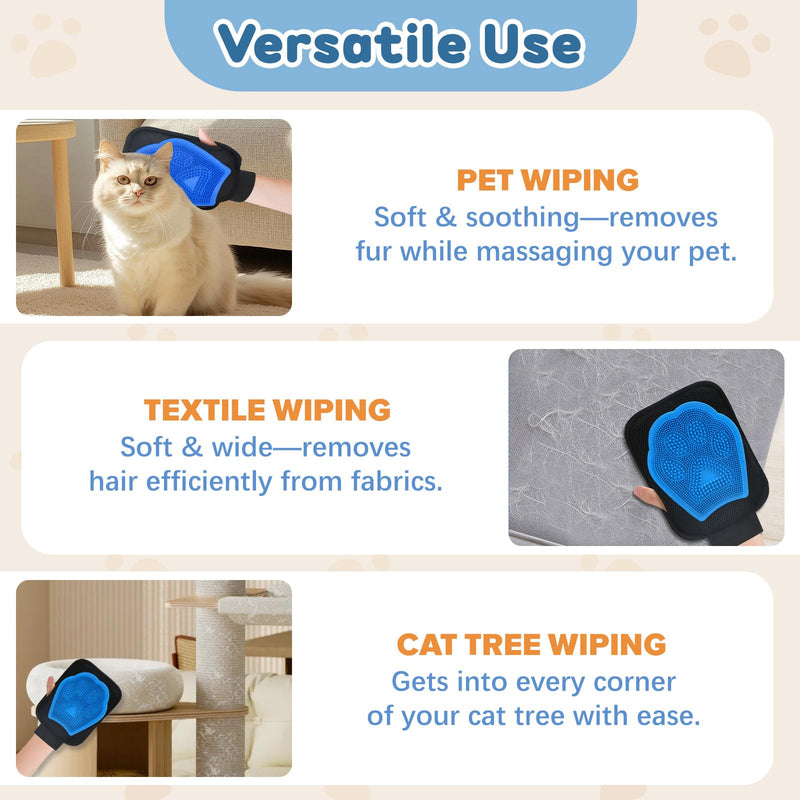 Electrostatic Pet Hair Remover Glove, 2 in 1 Double Sided Pet Hair Removal Glove for Cats & Dogs, Washable Reusable Pet Grooming Glove for Couch, Furniture, Carpet, Car Seat, Curtain (1 PCS)