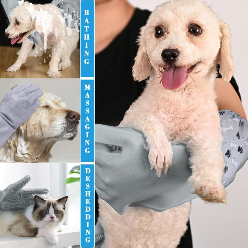 Dog Washing Gloves, Pet Grooming Gloves with Soft Brushes, Bathing and Massaging for Dogs and Cats, Silicone Heat Resistant Cleaning Gloves with High-Density Teeth (Gray) Gray - PawsPlanet Australia