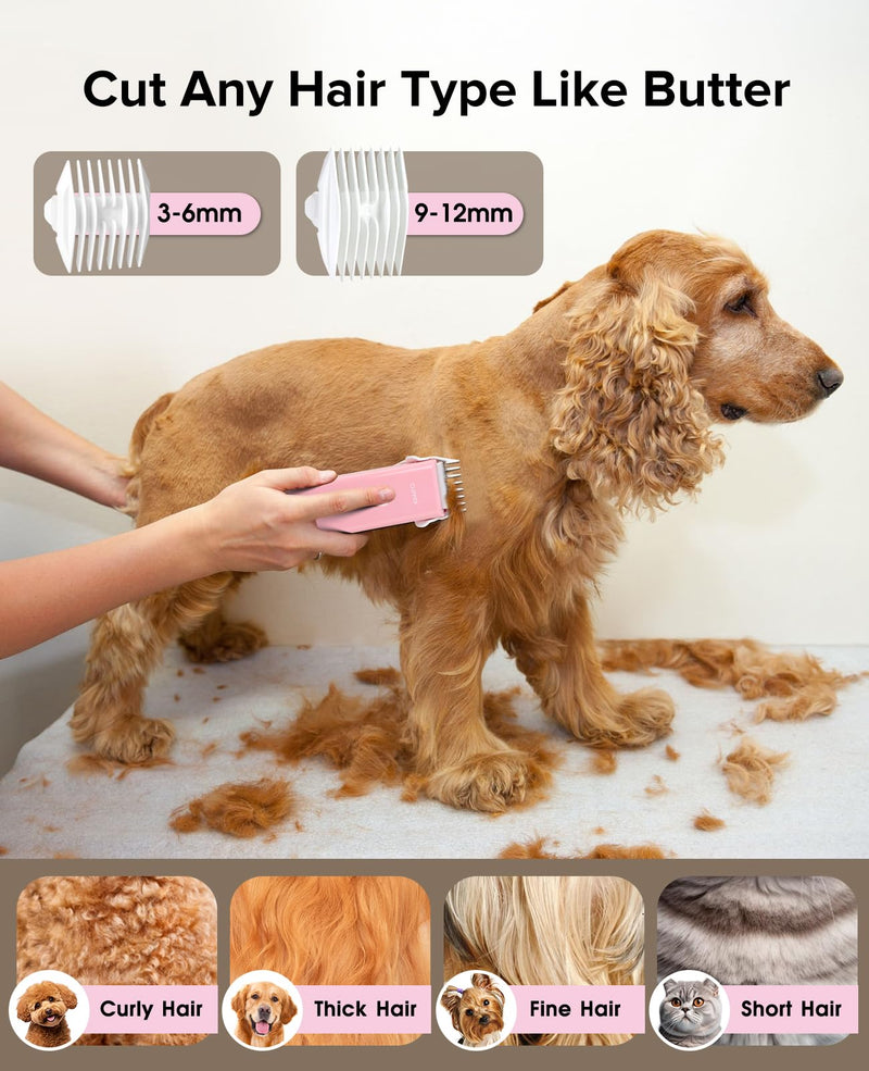 Upgrade Home Professional Dog Grooming Kit Clipper for Matted & Long Hair, Cordless Pet Shaver Low Noise USB Rechargeable for Cats, Small&Medium Dogs, Handy Pet Hair Grooming Trimmer, Pink Rk005-pink - PawsPlanet Australia