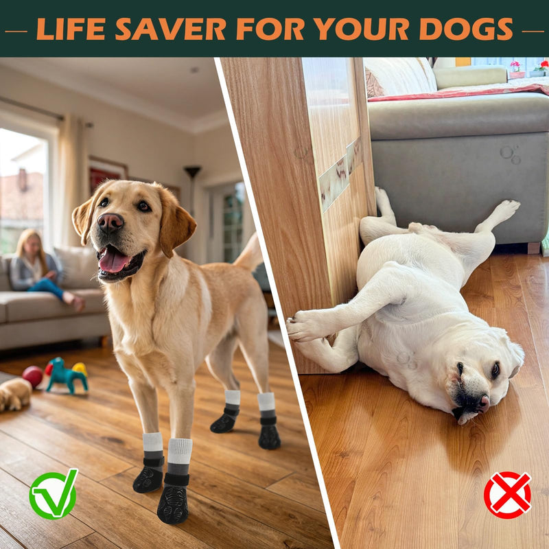 EXPAWLORER Anti Slip Dog Socks to Prevent Licking Paws, Dog Shoes for Hot Pavement, Dog Booties for Hardwood Floors, Dog Boots & Paw Protectors with Grippers for Small Medium Large Senior Dogs Black L - PawsPlanet Australia