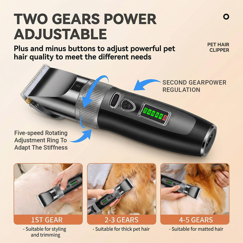 Pet Clippers, Quiet Dog Grooming Clippers with Ceramic Blade & 4 Guard Combs, Pet Hair Clippers for Dogs & Cats, Electric Trimmer Set with Scissors & Nail Clipper (Stainless Steel)