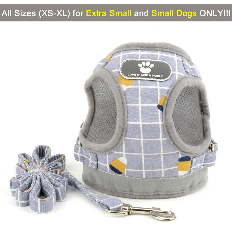 Zunea No Pull Small Dog Harness and Leash Set Adjustable Reflective Step-in Chihuahua Vest Harnesses Mesh Padded Plaid Escape Proof Walking Puppy Jacket for Boy Girl Pet Dogs Cats Gray L L (Chest: 17.5") grey - PawsPlanet Australia