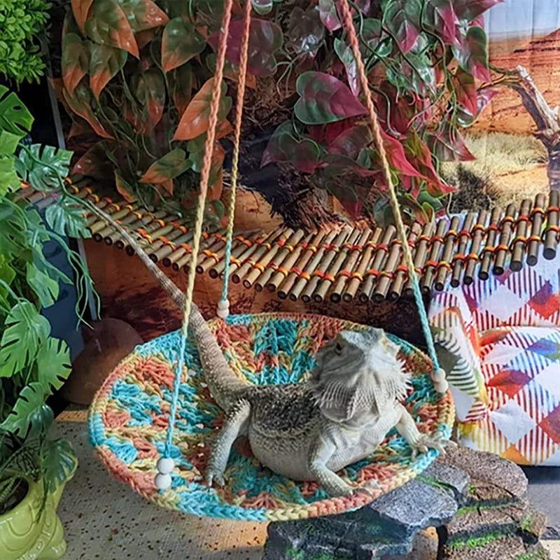 Handwoven Hammock Bearded Dragon Rest Bed Habitats Supplies Climbing Terrarium for Lizard Leopard Gecko Parrots Parakeet Cockatiel Rats Snake Hamster Squirrel Chameleon Small Birds (Dazzling Orange) Dazzling Orange Hook-Hammock - PawsPlanet Australia
