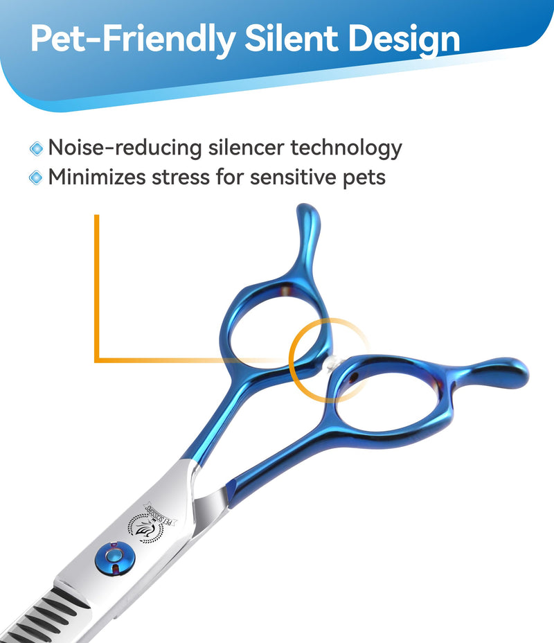Fenice Peak Curved Chunkers Dog Grooming Scissors with Coating 440C Stainless Steel, 7 inch Professional Chunker Shears，25 Degree of Curved Blade，Dog Trimming Scissors for Grooming Face and Paws 7" - PawsPlanet Australia