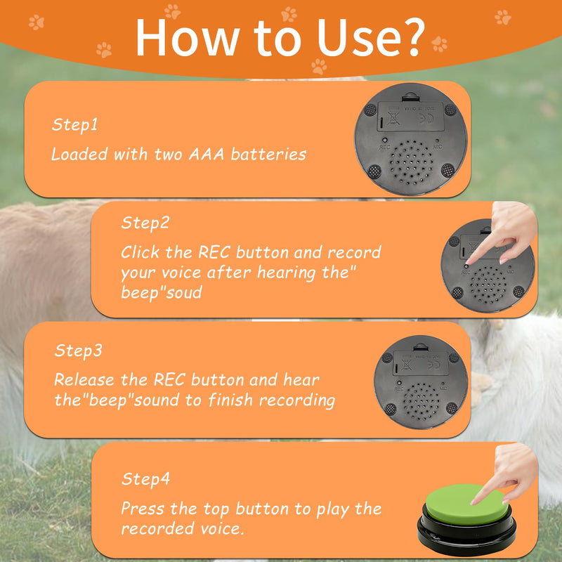RIBOSY Set of 6 Recordable Buttons with Rubber Mat and 50 Training Stickers, Dog Buttons for Communication - Record& Playback Your Own Voice to Train Your Pet Voice What They Want（Battery Included） - PawsPlanet Australia