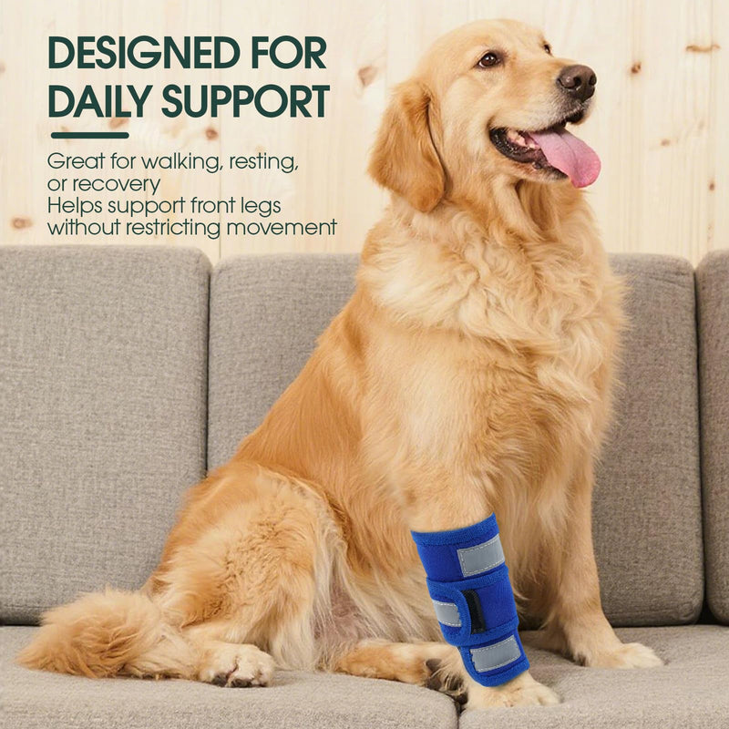 Kuoser Dog Front Leg Brace, Adjustable Dog Elbow Brace with Reflective Strip, Compression Dogs Leg Sleeve to Stop Licking, Carpal Wrist Support Elbow Pads for Dogs Arthritis, Sprain, Injury Recovery Healing Blue L/XL