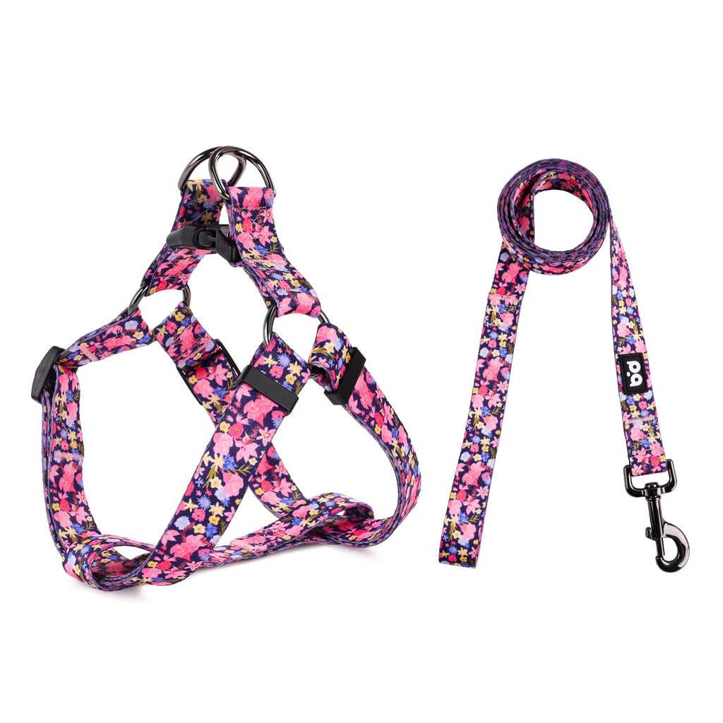 QQPETS Dog Harness Leash Set Adjustable Heavy Duty No Pull Halter Harnesses for Small Medium Large Breed Dogs Back Clip Anti-Twist Perfect for Walking S(14"-20" Chest Girth) Floral Pink