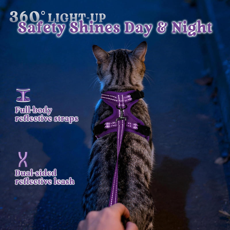 rabbitgoo Cat Harness and Lead Set, Escape Proof Kitten Harness with 3 Adjustable Buckles, Soft Comfortable Cat Vest with Leash, Easy to Wear, Reflective for Safe Outdoor Walking, Small, Purple