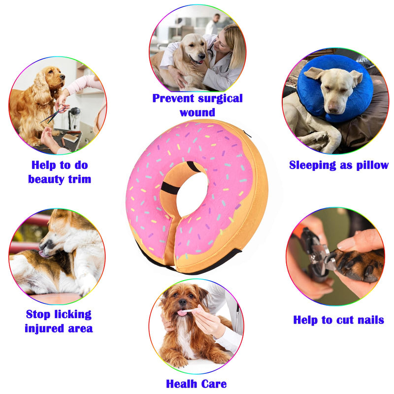 Katoggy Inflatable Dog Cone Collar for Dogs After Surgery, Soft Adjustable Blow up Donut Dog E-Collar for Small Medium Large Dog and Cats Yellow/Pink Cheese