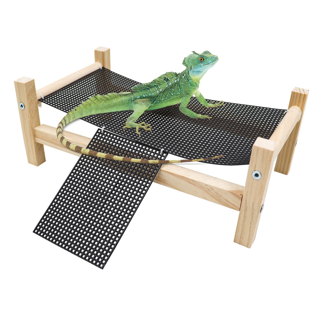 Dnoifne Reptile Hammock Swing Hanging Bed, Wooden Lizard Bed, Reptile Summer Bed for Bearded Dragon Leopard Gecko Lizard Small Black