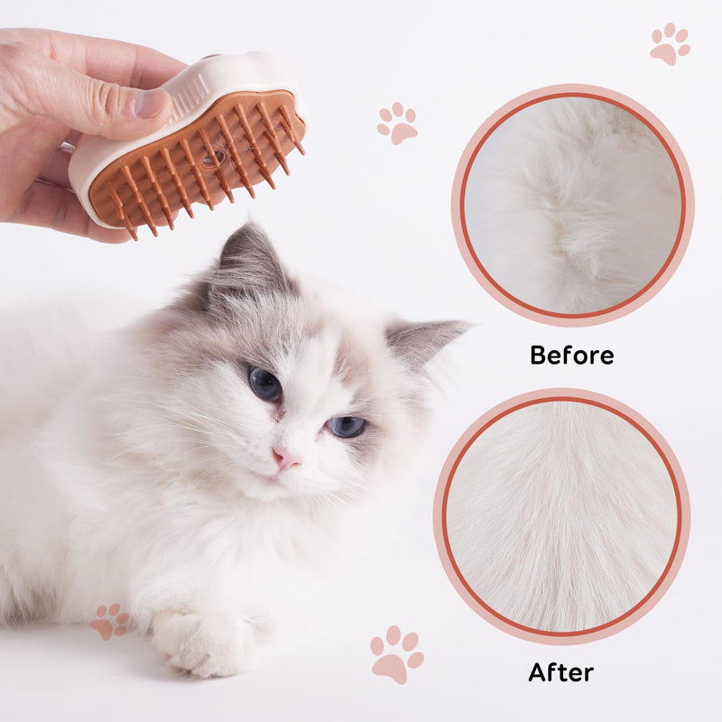 Cat Steam Brush - Self Cleaning Steamy Cat Brush for Massage, Cat Brushes for Indoor Cats, Steamy Cat Brush for Shedding, Steam Pet Brush for Removing Tangled and Loosse Hair Cat Paw Model brown - PawsPlanet Australia