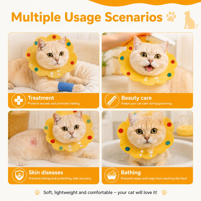 5 pcs Cat Neck Brace, Soft Protective Collar for Cats After Surgery, Adjustable Anti-Lick Collar for Wound Healing, Scratch Protection and Recovery
