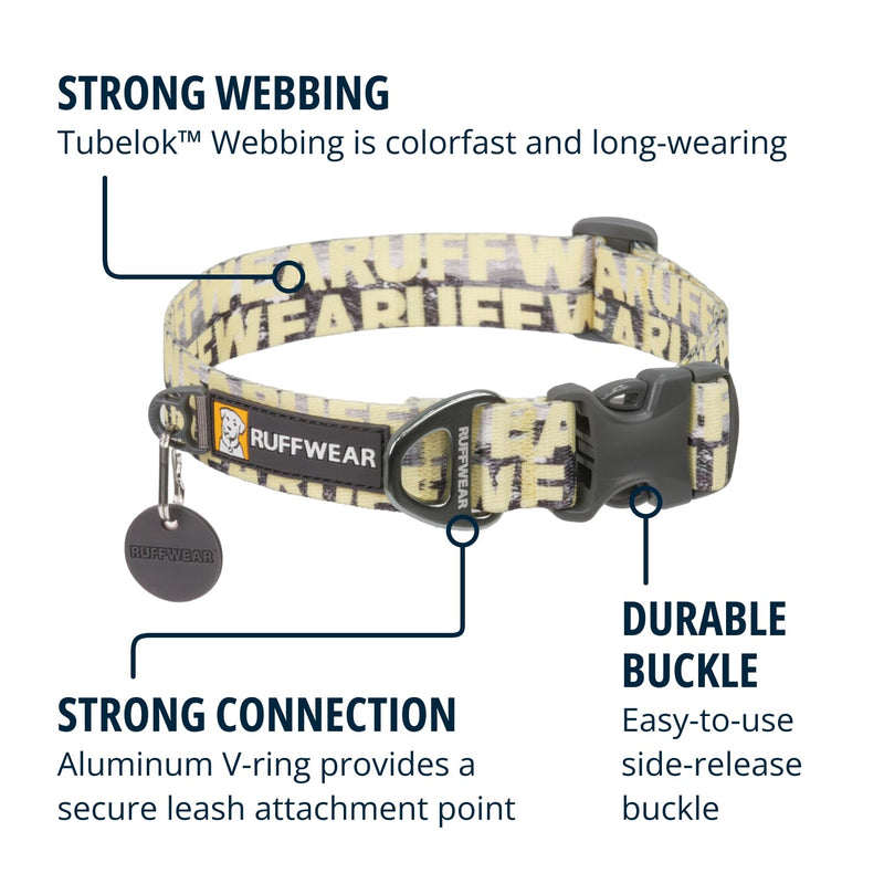 Ruffwear Front Range Medium Dog Collar, Pet Dog Collar with Aluminum V-ring Dog Lead Attachment, Comfortable & Strong with Side Buckle & Webbing for Dog Walking, Size M (36-51cm), Mountains Logo