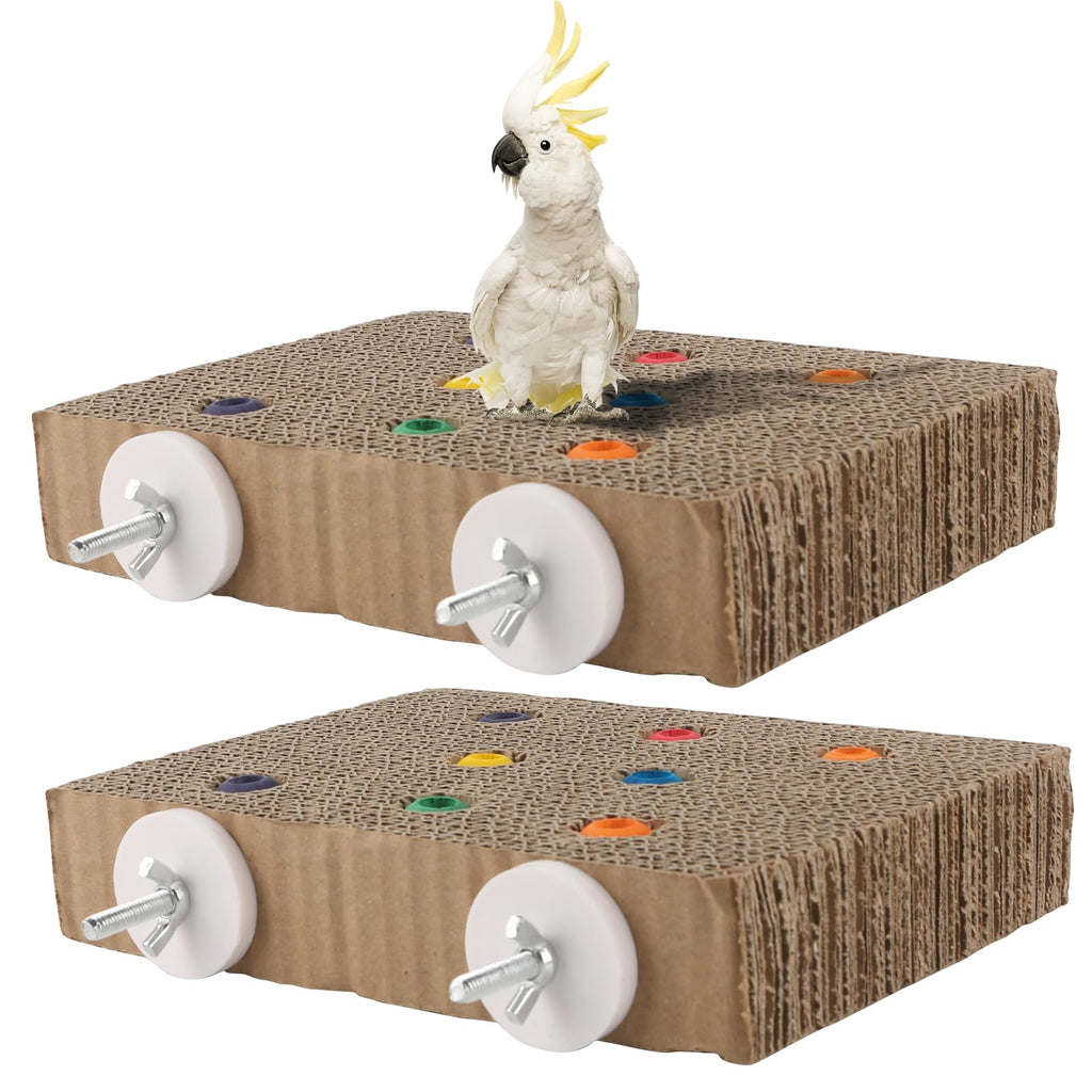 Bird Perch Stand Toy, 2PCS Parrot Cardboard Paw Grinding Platform Parakeet Chew Exercise Toy Cage Accessories Playground for Cockatiel Conure Parrotlet Lovebird Budgies Finches (2PCS Medium) 2PCS Medium - PawsPlanet Australia