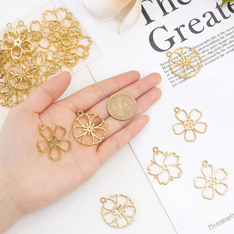 OLYCRAFT 30pcs Blossom Open Bezel Pendants Flower Charms 5-Shape Hollow Frame Dangle Charms Making Kits for DIY UV Resin or Pressed Flower Jewelry Making - PawsPlanet Australia