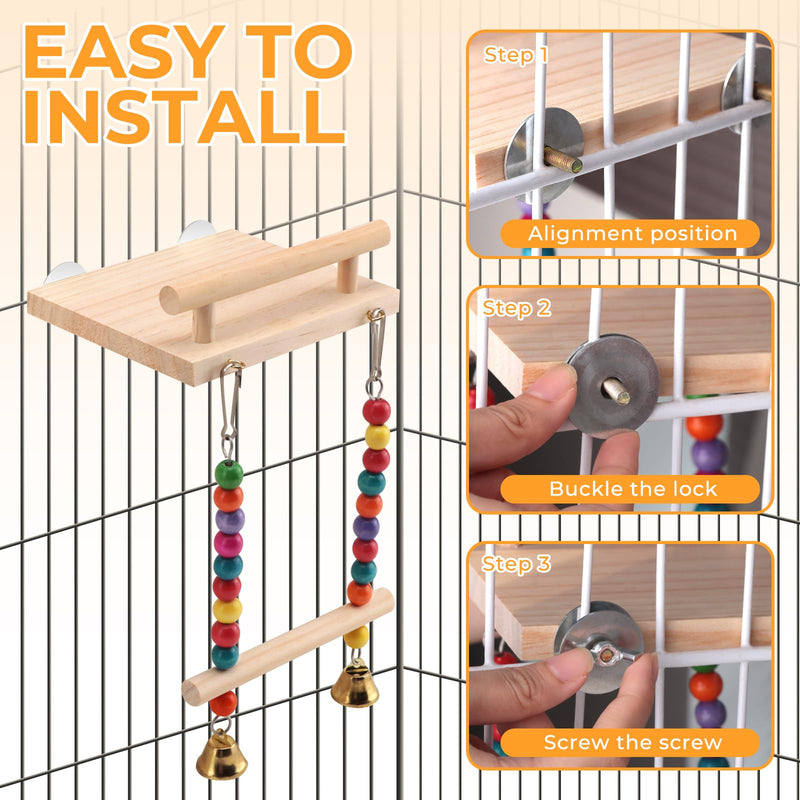 Natural Wood Bird Perch Swing - Cage Platform for Budgies, Cockatiels, Parakeets & Small Birds - Adjustable Play Rest Gym - PawsPlanet Australia