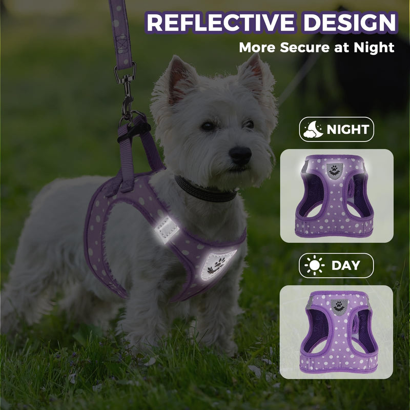 PAWCHIE Dog Harness and Leash Set, Step in No Pull Soft Pet Harness, Reflective Adjustable Puppy Vest for Small Medium Dogs Cats,No Choke Harness Vest with Poop Bag Holder for Walking,Running,Purple M Purple - PawsPlanet Australia