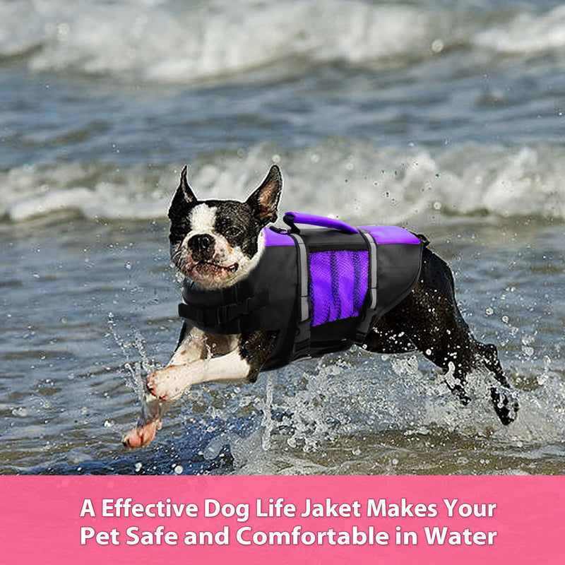 Queenmore Small Dog Life Jacket, Adjustable Pet Life Vest for Small and Medium Dogs with High Buoyancy, Rescue Handle, Reflective Bands for Boating, Canoeing, Swimming Large Purple - PawsPlanet Australia