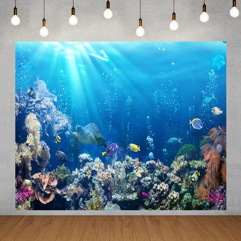 Under The Sea Backdrop 10x8ft Ocean Seabed Underwater World Turtle Coral Reef Deep Sea Photography Background Marine Aquarium Backdrops Banner Decorations - PawsPlanet Australia