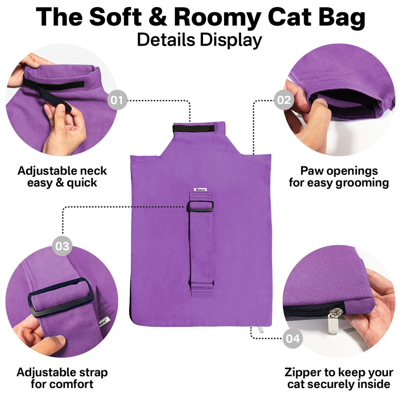 Cat Carrier Pouch, Bonding Care & Stress-Free Calm, Soft Cat Carrier Bag for Adult Cats 10–20 lbs, Restraint Bag for Vet Visits, Grooming & Everyday Care – Lavender Large (10-20 lbs) - PawsPlanet Australia