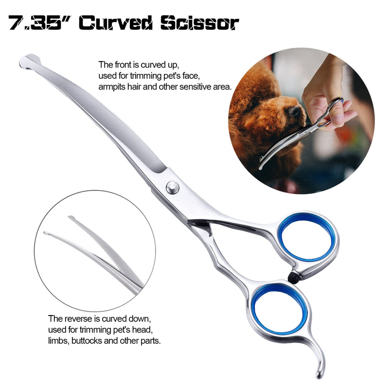 Dog Grooming Scissors for Dogs with Safety Round Tips, 5 in 1 Dog Scissors for Grooming, Curved Dog Grooming Scissors,Professional Pet Grooming Shears Set for Dogs and Cats 5 in 1 Blue - PawsPlanet Australia