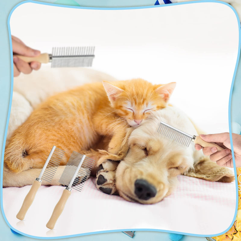 Tessco for you 2 Pcs Dog Metal Combs Cat Wooden Handle Grooming Combs Stainless Steel Hairbrush Double Side Metal for Pet Dog Grooming Brush Pet Cat Flea Hairbrush for Long Short Hair Fur Brush Tool