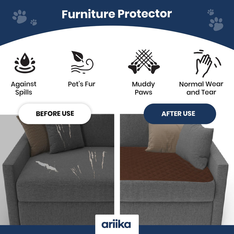 ariika Waterproof Couch Covers for Pets - Durable, Scratch-Resistant - Eco-Friendly Polyester & Cotton Mix, Odor-Free, Ideal for All Breeds - Dog Bed Cover for Sofa, Floor, Car Seats and Bed Brown 47.0"L x 35.0"W x 0.4"Th - PawsPlanet Australia