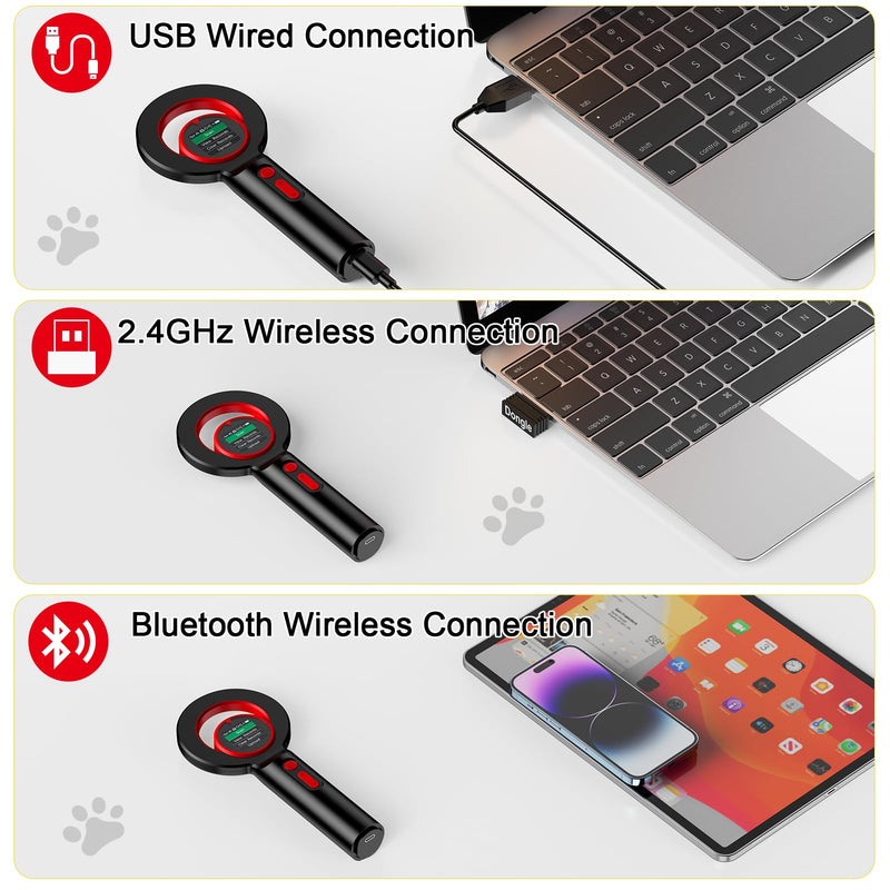 Symcode Pet Microchip Scanner, ISO11784/85/FDX-B/EMID (2.4GHz Wireless+Bluetooth+USB) All in one 1.44” TFT Screen Display 240 Data Storage Upload to PC Microchip Scanner Reader for Dog/Pet/Cat/Animal 2D - PawsPlanet Australia