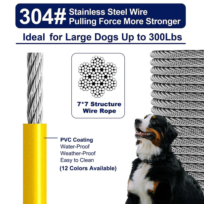 Tie Out Cable for Large Dogs, Dog Runner for Yard, Heavy Duty Swivel Hooks Lead Holds Break Strength of 1000lbs, Steel Wire Chain Dog Leash Cable for Yard (Yellow 50FT) F Yellow 50FT - PawsPlanet Australia