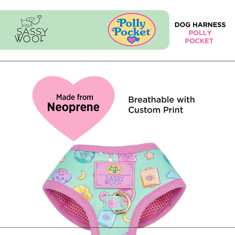 Sassy Woof Dog Adjustable Harness - Polly Pocket™ - XL, Breathable Mesh, No Pull Design with Two D-Rings, Perfect for X-Large Dogs - Officially Licensed - PawsPlanet Australia