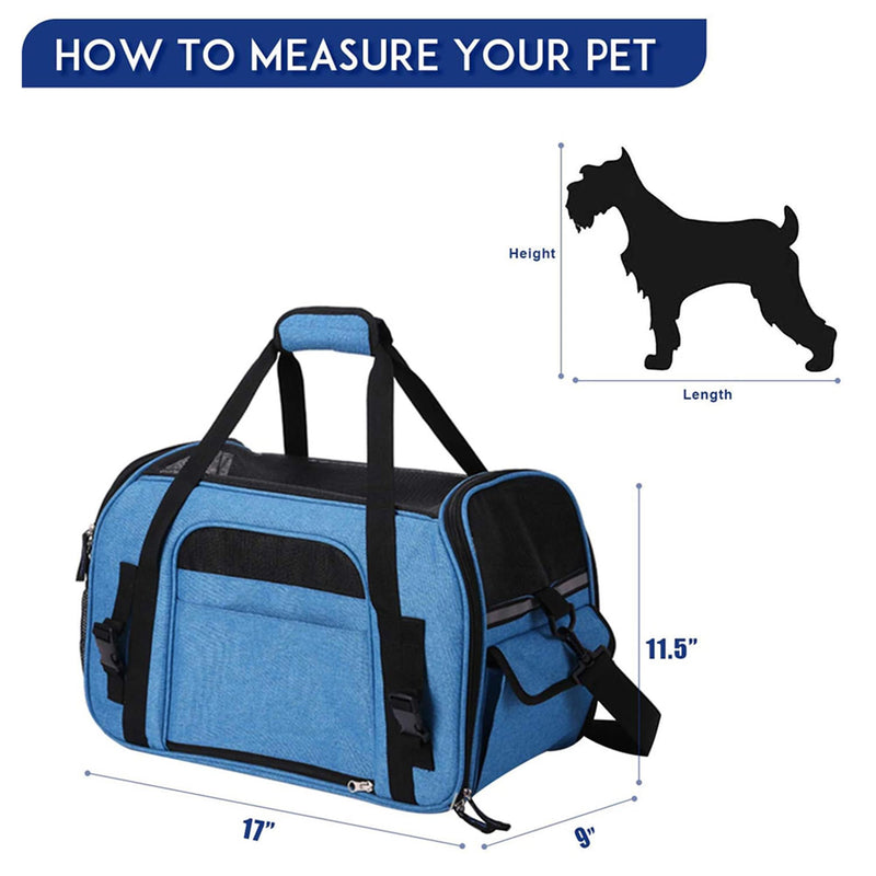 Dog Purse Carrier for Small Dogs, Soft-Sided Tote Bags with Pocket Dog Travel Supplies Portable Dog Sling with Anti-Slip Bottom (Turquoise-17in)