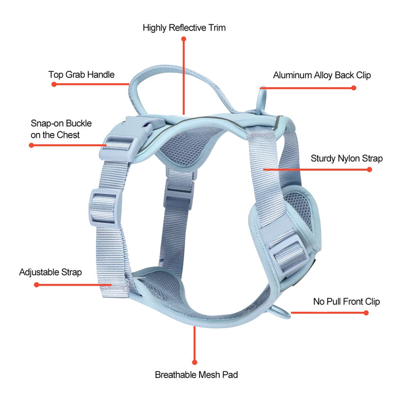 Petmolico Dog Harness for Small Dogs, Cute Harness Vest with Two Leash Clips and Soft Handle, Reflective Easy Walk Puppy Vest - Light Blue, Small - PawsPlanet Australia