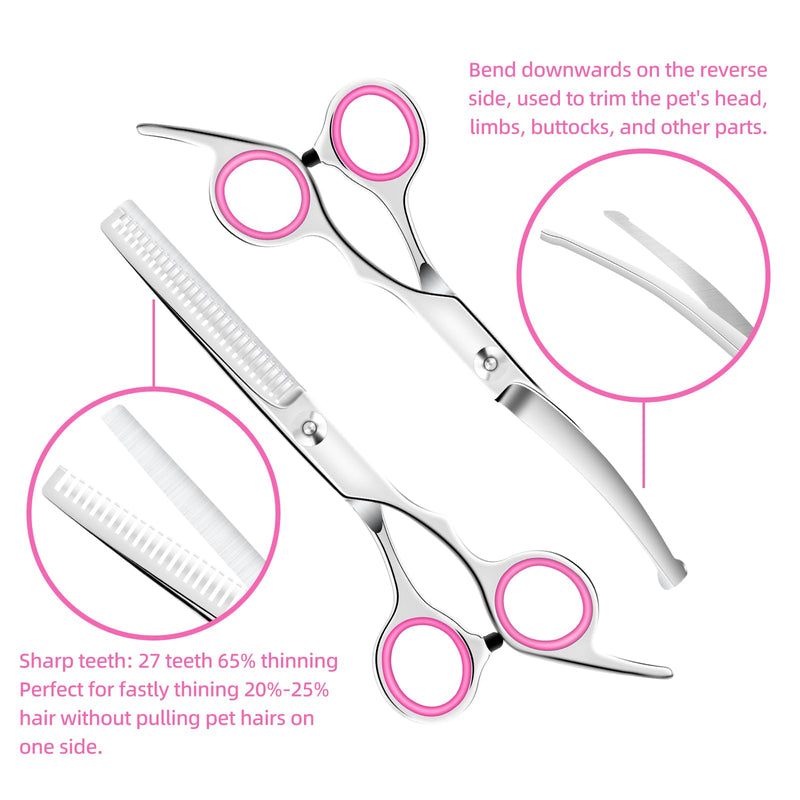 Dog Grooming Scissors Set - Dog Grooming Scissors with Safety Round Tip, 6 in 1 Heavy Duty Pet Grooming Scissor for Dogs, Cats and Other Animals - PawsPlanet Australia