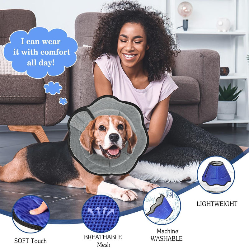 VavoPaw Dog Cone - Breathable, Lightweight, Adjustable Recovery Collar for Medium Dogs, Blue+Gray M