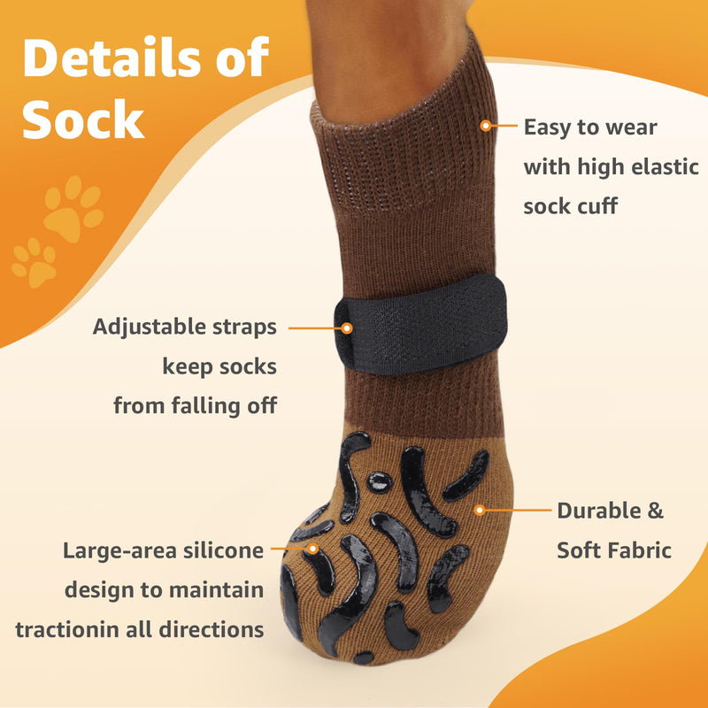 Double Sides Non-Slip Dog Socks to Prevent Licking Paws - Strong Traction for Paw Protector, Senior Dogs, Hardwood Floors, Dog Booties with Grippers - Size Large Caramel Large(Pack of 4) - PawsPlanet Australia