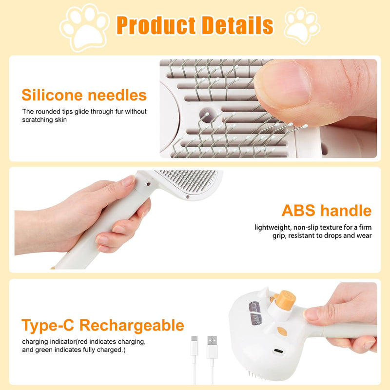 2026 New Upgrade 3-in-1 Pet Steam Brush - Dog Brush for Shedding & Cat Brushes for Indoor Cats - Skin-Friendly, Self-Cleaning Grooming Brush for Dogs & Cats - Hair Removal Tool